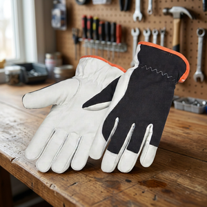 Gants de sécurité en cuir JNA GROUP, blancs, noirs, orange, avec poignets antidérapants, résistants à l'abrasion, usage général, poignets droits, taille 11 - Product Image 5