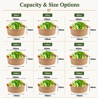 Bols jetables à double paroi écologiques en kraft pour soupe, nouilles, salades, compatibles micro-ondes et congélateur, avec couvercle