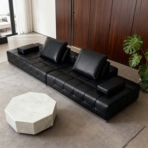 Sofá Laurence de Cuero Genuino para Sala de Estar, Sofá Grande de Piel de Vacuno de Primera Capa para Familias, Sofá Negro para Sala de Estar - Product Image 5