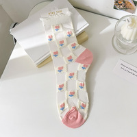 Kaus kaki jala renda seksi kaus kaki jaring meregang transparan serat campuran benang jaring elastis bunga tipis kaus kaki keren wanita