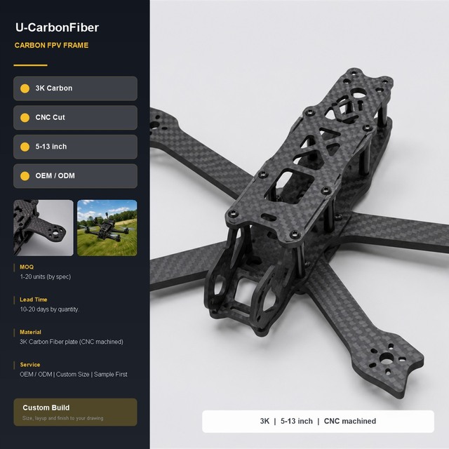 Carbon Fiber FPV Quadcopter Frame 5 6 7 10 13 Inch 3K Racing UAV Frame Lightweight CNC for Freestyle Long Range Custom OEM