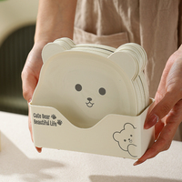 Assiette en plastique de qualité alimentaire motif ours de dessin animé, ensemble de plateaux en plastique, assiette à restes alimentaires, plateau à collation et dessert pour l'heure du thé, vaisselle pour enfants