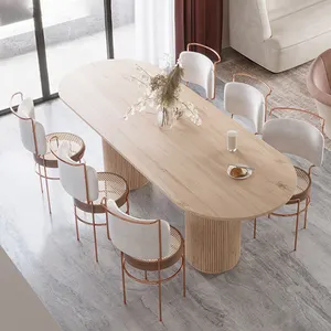 新款北欧餐厅家具餐桌套装6座椭圆形灰木餐桌