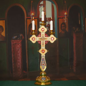 HT东正教天主教耶稣受难像十字架，带烛台耶稣装饰基督雕像 & 教堂家庭餐桌装饰雕像 - Product Image 1