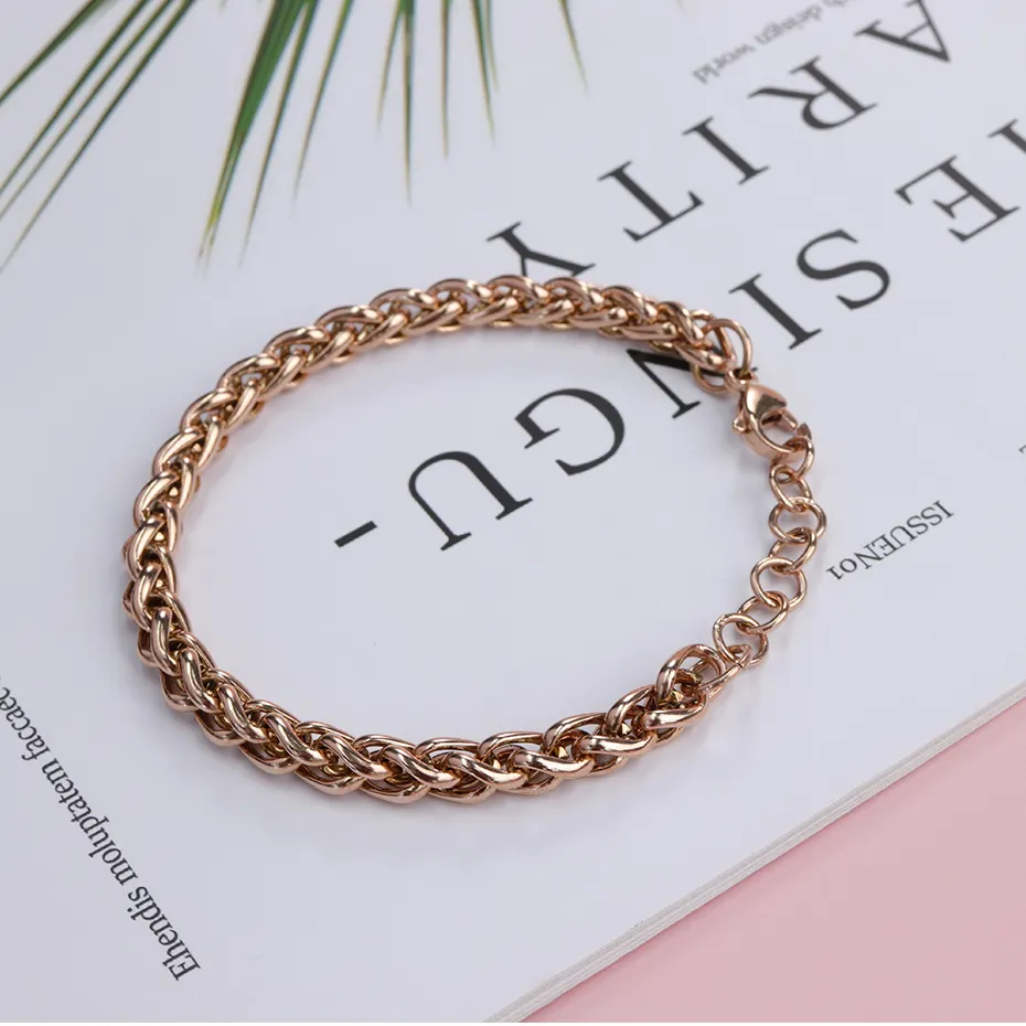 Fashion ol solid multilayer rose gold woven flower basket chain beautiful stainless steel jewelry women's Bracelet