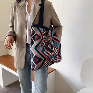 Bayan örgü çingene Bohemian Boho Chic Einkaufstasche Frauen rahat açık alışveriş en Griff Tasche için 2021 kadın günlük çanta