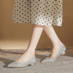Zapatos Planos Franceses con Punta en Pico y Diseño de Perlas para Mujer, Patrón Geométrico, Parte Superior de Cuero Genuino Impermeable, Ligeros - Product Image 5