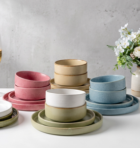 Service de vaisselle vintage en grès à glaçure réactive, comprenant bols et assiettes en céramique, avec logo personnalisé pour restaurants, hôtels, vente au détail et en gros - Product Image 3