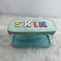 Faible QUANTITÉ MINIMALE DE COMMANDE Stock MONOGRAM EFFACER femmes filles SAC COSMÉTIQUE MIGNON zip POUCH make up sac AVEC GLITTER LETTRE décoration