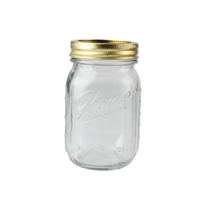 Wholesale 8 oz 16 oz 32 oz Empty Clear Glass Mason Jar Food Storage Glass Jar with Golden Color Two Pieces Canning Lids