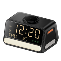 Multifunctioneel draadloos oplaadstation met digitale wekker, LED-nachtlampje, 6-in-1 oplaaddock voor iPhone, Apple Watch en AirPods