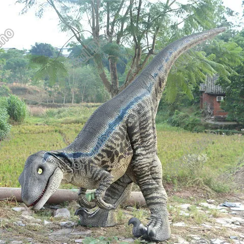 यथार्थवादी वयस्क Velociraptor डायनासोर पोशाक छिपा पैरों डायनासोर सूट वयस्क जीवन आकार डायनासोर पोशाक