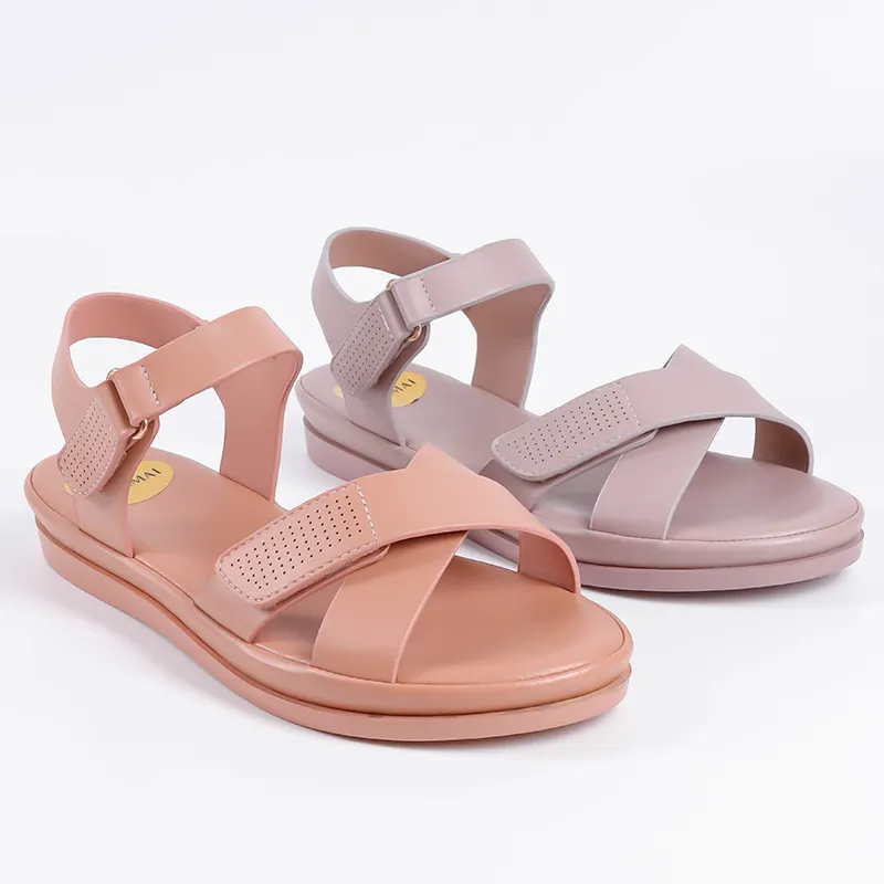 Latest Adjustable Vamp Strap Flat Sandals Women Ankle Strap Vel cro Tape Comfortable Shoes Girls Round Open Toe Summer Shoes