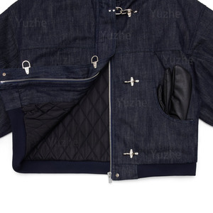 Veste à capuche <span class=keywords><strong>en</strong></span> denim selvedge personnalisée pour homme, lourde, style pompier, bouton de homard, denim brut, texture denim, vêtement de travail, <span class=keywords><strong>bomber</strong></span> - Product Image 4