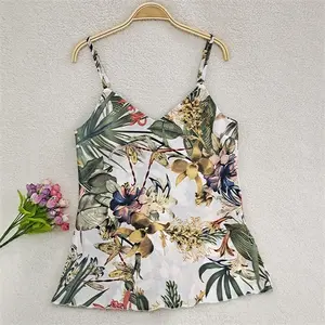 High Quality Summer New Romantic Flower Print Suspender Daily Casual Fashion Women Top