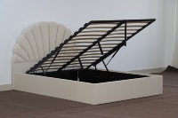 Cadre de lit de rangement rembourré moderne avec tête de lit en forme d'éventail en tissu beige doux