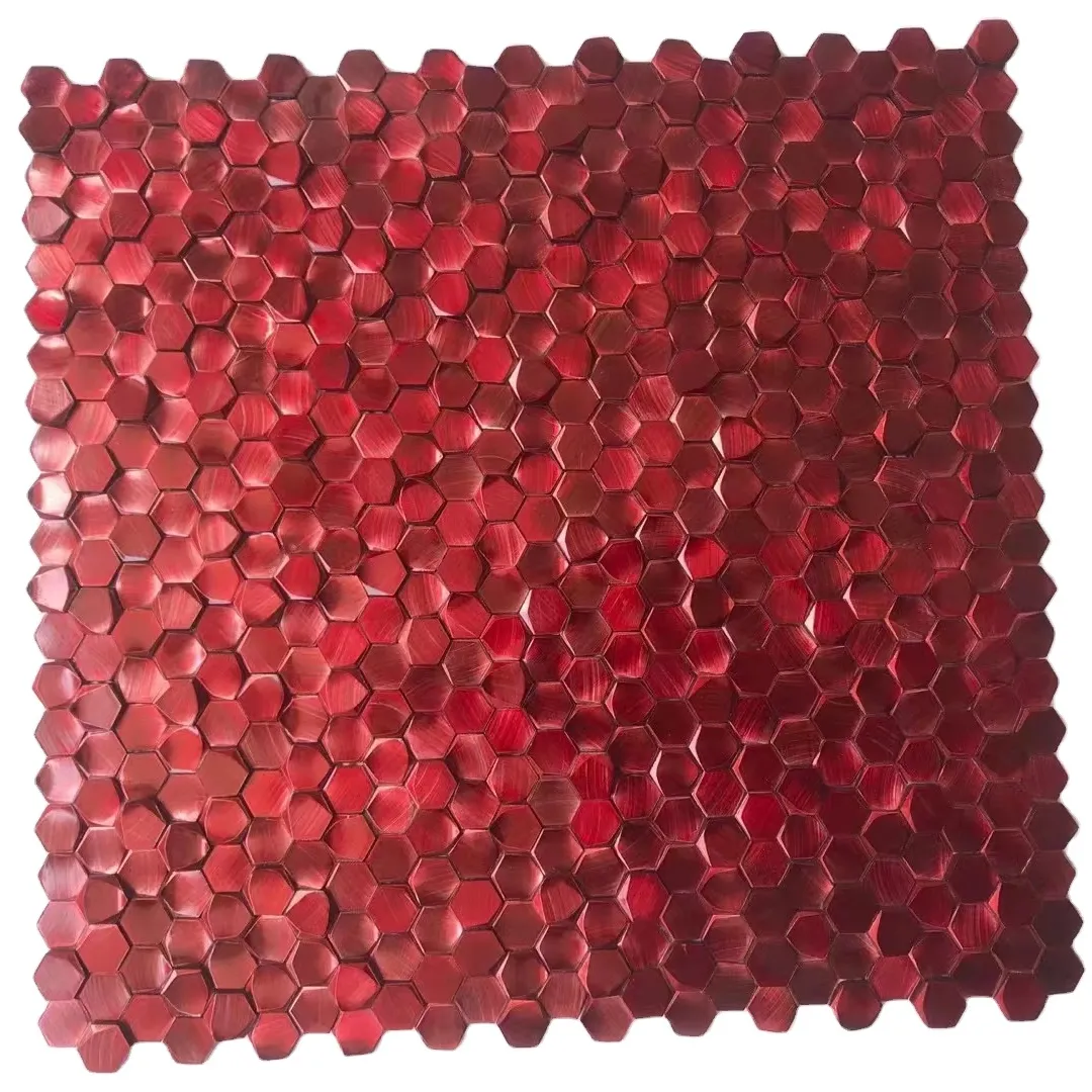 Azulejos hexagonales de pared, mosaicos de metal de aluminio cepillado para salpicaduras