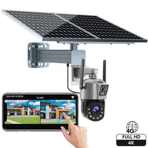 TecDeft Caméra solaire de chasse à double objectif PTZ 4k 8mp Batterie alarme extérieure Full HD AI 4g Gsm carte Sim Wifi Caméra solaire 4g