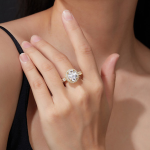 Luxury Women's Yellow <b>Gold</b> Moissanite Engagement <b>Ring</b> Round Brilliant Cut Pave Setting Prong Mounting <b>Cocktail</b> Style - Product Image 3