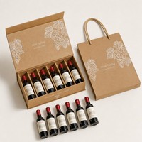 Boîte de dégustation de vin en papier kraft personnalisée, 6 mini bouteilles, impression de ligne de raisin blanc, boîte pliable à rabat pour la dégustation de vin, emballage cadeau