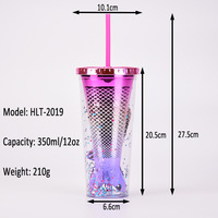 Gobelet en plastique à double paroi en forme de queue de sirène, avec paille dégradée, réutilisable, pour le bureau, les voyages et les activités de plein air
