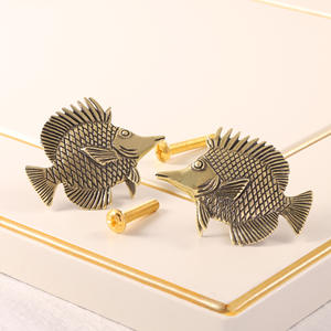 黄铜鱼门把手衣柜橱柜金属把手实心铜工艺品 - Product Image 3