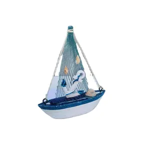 Mediterranean Style Decorations Small Sailboat Model Ornaments Fashion Creative Wooden Canvas Boat Crafts Furnishings