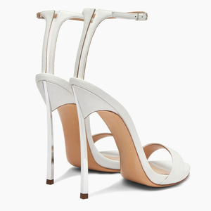 Sandales à talons aiguilles argentés extrêmement hauts pour femme, grande taille 45, à bride unique, avec boucles à la cheville, pour l'été et les tenues habillées - Product Image 3