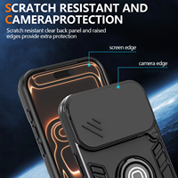 Coque de protection antichoc pour iPhone 13 14 15 16 17 18 Pro Max avec anneau rotatif à 360° et fenêtre coulissante, anti-chute