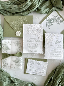 Invitaciones de Boda de Papel de Algodón Premium con Estilo de Relieve Profundo, Tarjeta de Invitación de Boda para Bodas Rústicas Vintage - Product Image 4