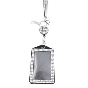 Cordon de cou en strass scintillant avec enrouleur de badge et porte-carte horizontal pour carte d'identité professionnelle/clé - Product Image 3