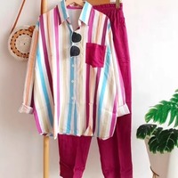 Ensemble deux pièces pour femmes WQZ26193, chemise à manches longues et pantalon à rayures, mode décontractée d'été, vente en gros, ensemble de mode pour femmes