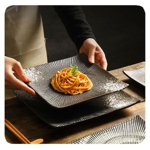 नई आधुनिक जापानी शैली सफेद काला पत्थर अनाज संगमरमर प्लेट सिरेमिक सुशी प्लेट टेबलवेयर स्क्वायर डिनर प्लेट - Product Image 2