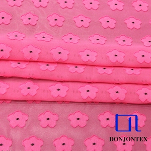 女性ドレスかわいい花柄シフォン生地ピンク100% ポリエステル生地ロール花切りジャカード付き - Product Image 2