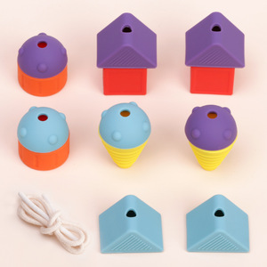 Blocs de construction en silicone pour tout-petits, jouet à enfiler avec corde, couleurs macaron, jeu éducatif de tri, d'empilage et de placement - Product Image 5