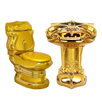 Ensemble de toilettes monobloc allongées à double chasse, à poser au sol, avec lavabo, en or moderne de Dubaï, avec chasse d'eau par siphon
