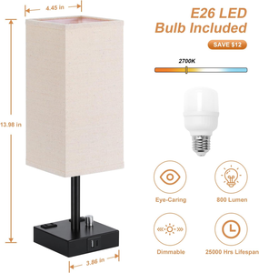 Modern LED <strong>Table</strong> Lamp with Plastic Base Fabric Shade AC Powered Small Bedside Desk Lamp for Bedroom Living Room Home Hotel Decor - Product Image 2