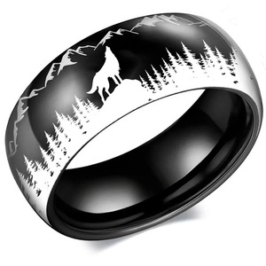 Wolf-Themed Outdoor <strong>Ring</strong> for <strong>Men</strong>, 8Mm Wide, Featuring a <strong>Black</strong> and Color in Stainless Steel, Suitable NS801865 - Product Image 3
