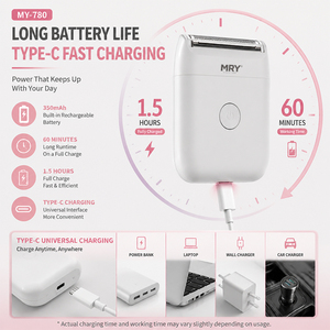 Mini rasoir électrique portable MRY <span class=keywords><strong>pour</strong></span> femme, épilateur corporel rechargeable avec tête à grille, étanche IPX6, Type-C, OEM ODM - Product Image 4