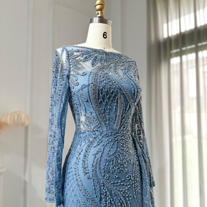 Sharon Said SS141 lujo Dubai azul sirena musulmán vestido de noche con sobrefalda de talla grande mujeres vestidos de fiesta de invitados de boda - Product Image 6