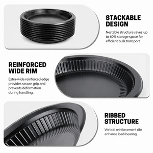 Wholesale Custom Black PP Disposable Plates 6 7 9 10 Inch Ribbed Reinforced Rim for <b>BBQ</b> Party Catering Meal Prep - Product Image 3