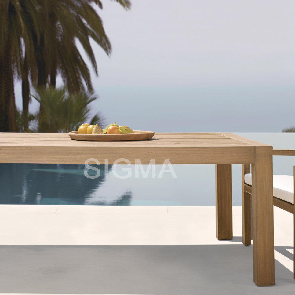 Modern beach outdoor commercial rectangle dinning table teak garden patio custom