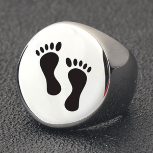 Bague en acier inoxydable avec empreinte de pied de mère et enfant, 22mm, ronde, cadeau pour femmes, bijoux en acier doré - Product Image 3
