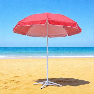 Sombrilla de Playa y Jardín con Revestimiento Plateado, Resistente al Viento y Anti-UV, de 1.3m, Color Sólido, con Poste de Hierro Ajustable - Product Image 1