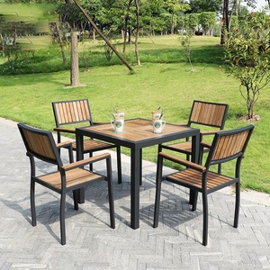 टीक आउटडोर खाने की मेज और कुर्सी संयोजन आंगन उद्यान फर्नीचर कैफे बाहर छत ठोस लकड़ी खाने की मेज - Product Image 2