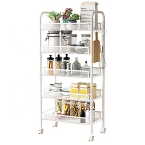 En gros Avec <span class=keywords><strong>Panier</strong></span> Et Serrure Roulette Mobile En Métal <span class=keywords><strong>Roulettes</strong></span> Utilitaire De Stockage De Légumes De Cuisine Chariot Chariot - Product Image 2