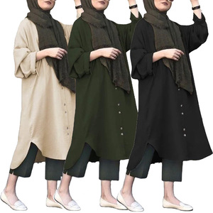 HANO blus Muslim desain terbaru atasan warna polos kemeja panjang Abaya atasan lengan panjang untuk wanita Muslim - Product Image 1
