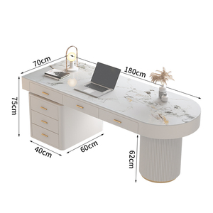 โต๊ะหินอ่อนสีขาวขนาดเล็กทันสมัยโต๊ะคอมพิวเตอร์สำหรับสำนักงานที่บ้านและเฟอร์นิเจอร์เก้าอี้โลหะมีลิ้นชัก - Product Image 3
