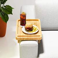 Plateau de canapé en bambou naturel avec support pour téléphone, design européen, forme carrée, facile à nettoyer, table d'accoudoir à clipser