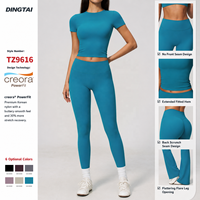 Ensemble de yoga effet seconde peau pour femme, 2 pièces, tenue de sport, leggings courts taille haute effet push-up, vêtements de sport à séchage rapide pour Pilates